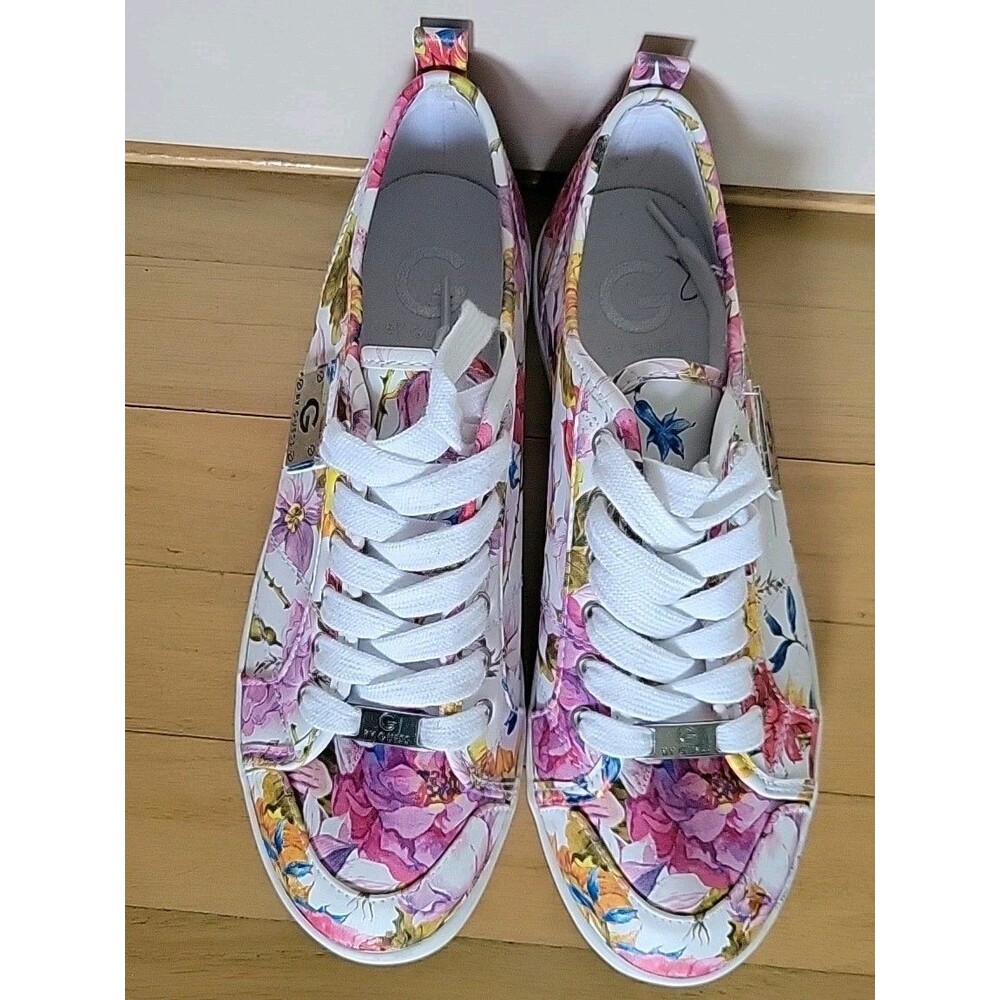 G By Guess Mallory 6-R White Floral Lace Up Sneakers Size 8.5